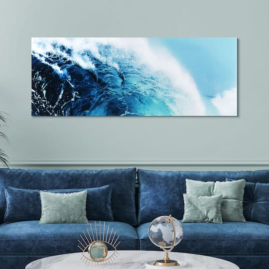 Empire Art Direct 24" x 63" Blue Wave 1 Frameless Free Floating Printed Tempered Glass Wall Art